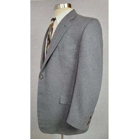 Hickey Freeman Mens Cashmere Sport Coat Jacket Gray Blue‎ 48R